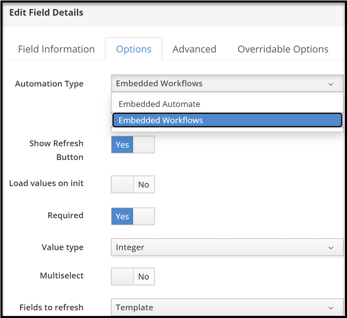 Service Dialog options