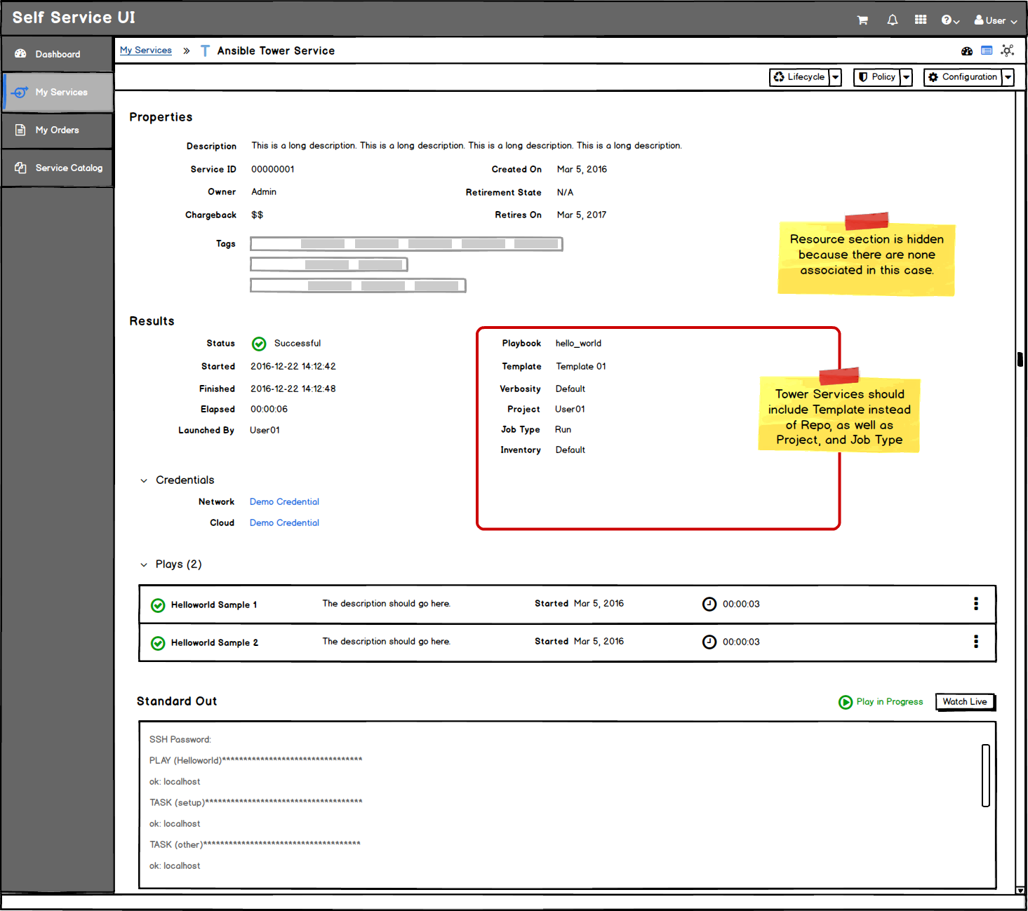 Image of Detail View for an Ansible Tower Service.