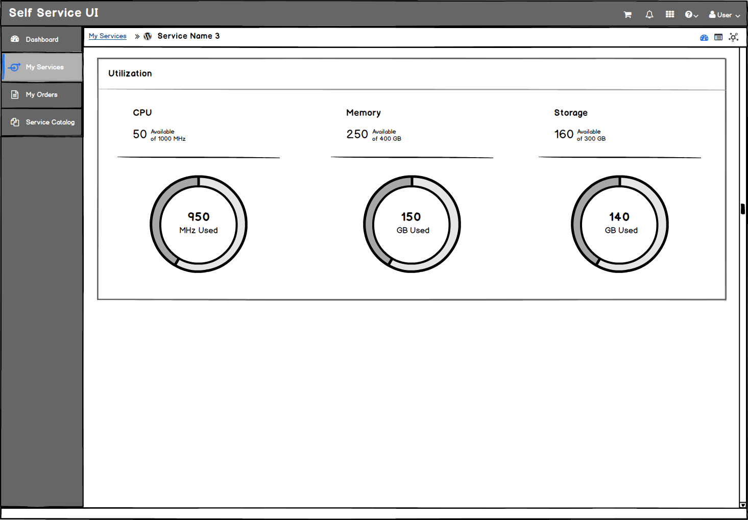 Image of Dashboard View for a Service.